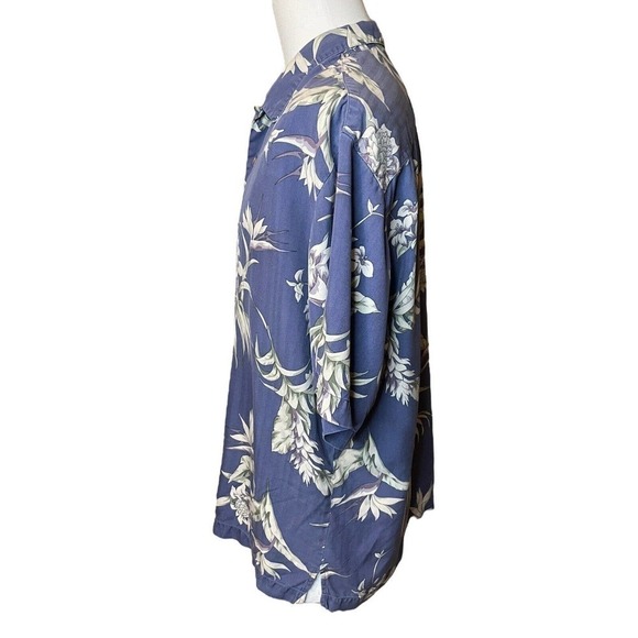 Tommy Bahama Silk Camp Shirt Wood Buttons Blue Floral Men's Size Large Hawaiian - Picture 3 of 9